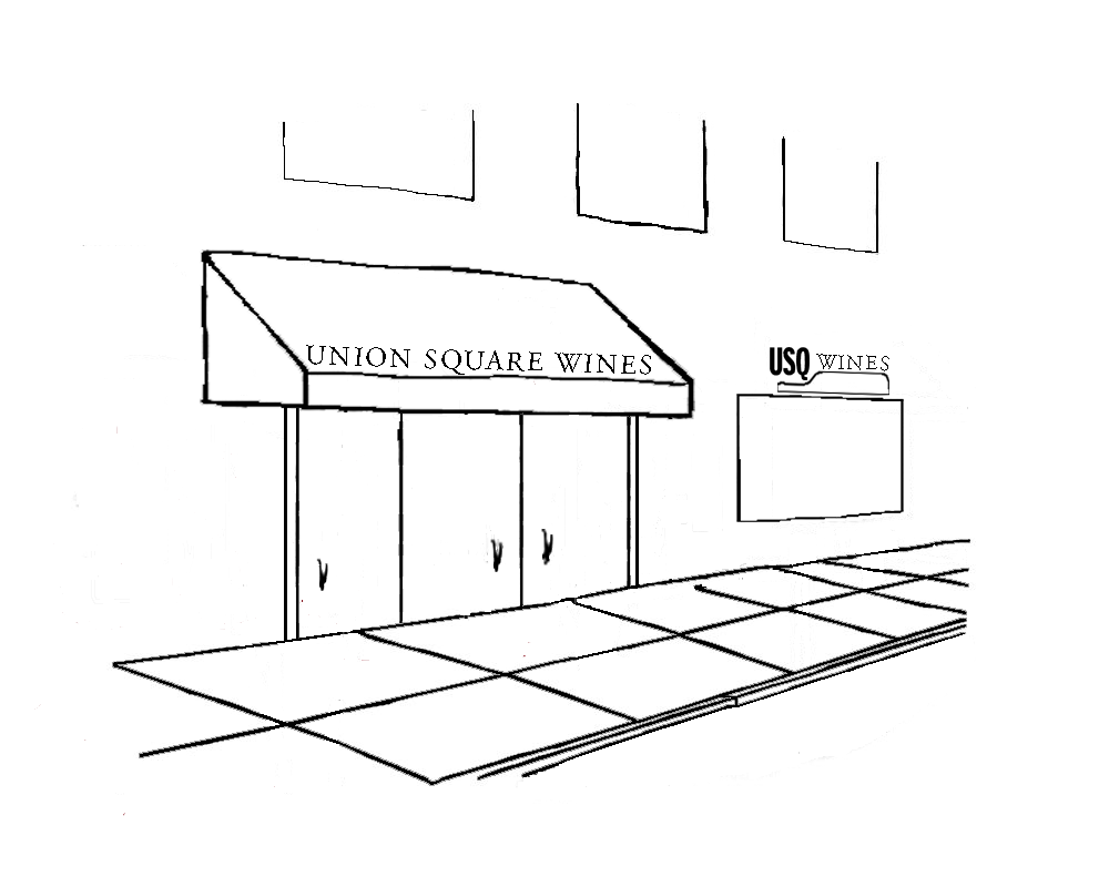 A sketch of the Union Square Wines storefront